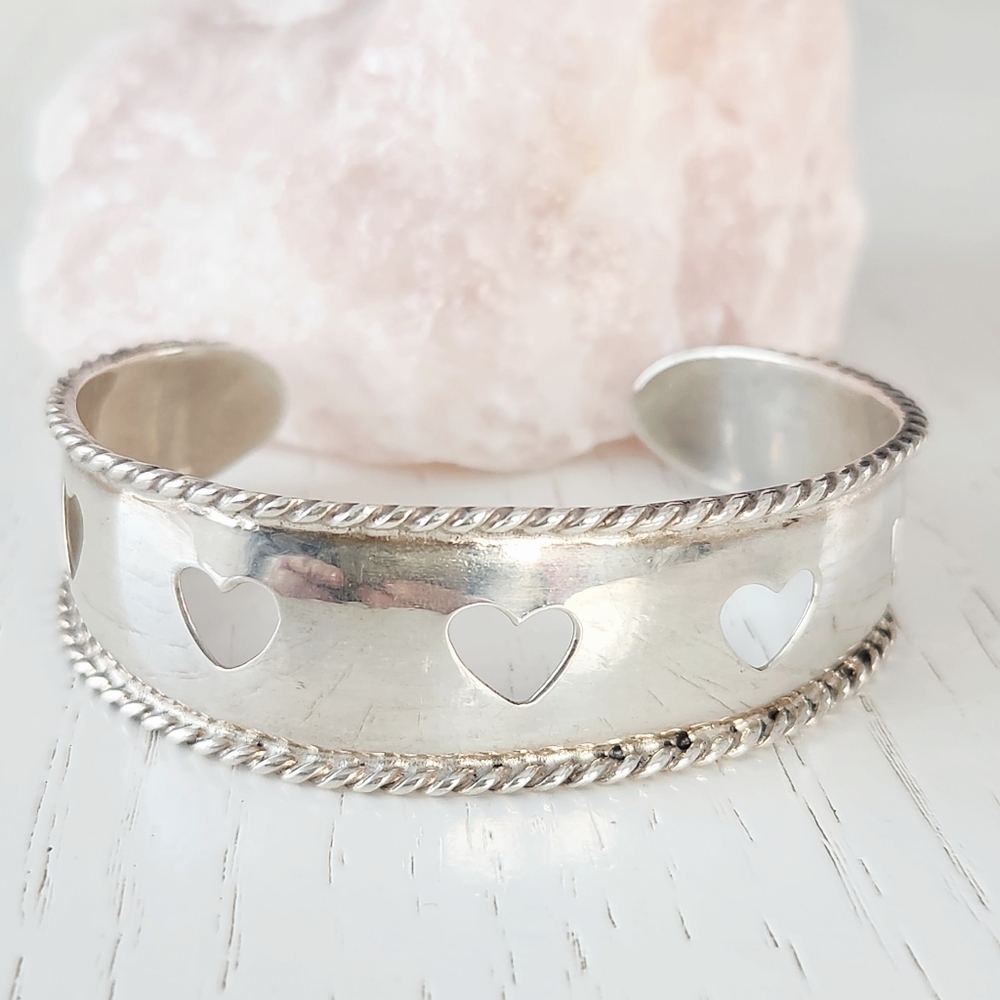 Vintage 925 Sterling Silver Heart Cuff